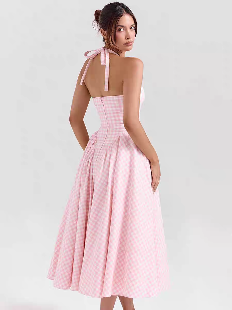 Malaika Summer Halter Plaid Dress - 24th Spoke