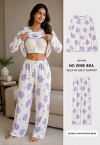 Built-in Bra Padded Nightwear for Women - Cotton Pajama Set