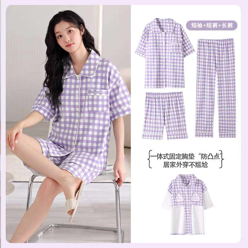 Chloe Summer Padded Three Piece Chest Pad Pajamas Set - 24th Spoke