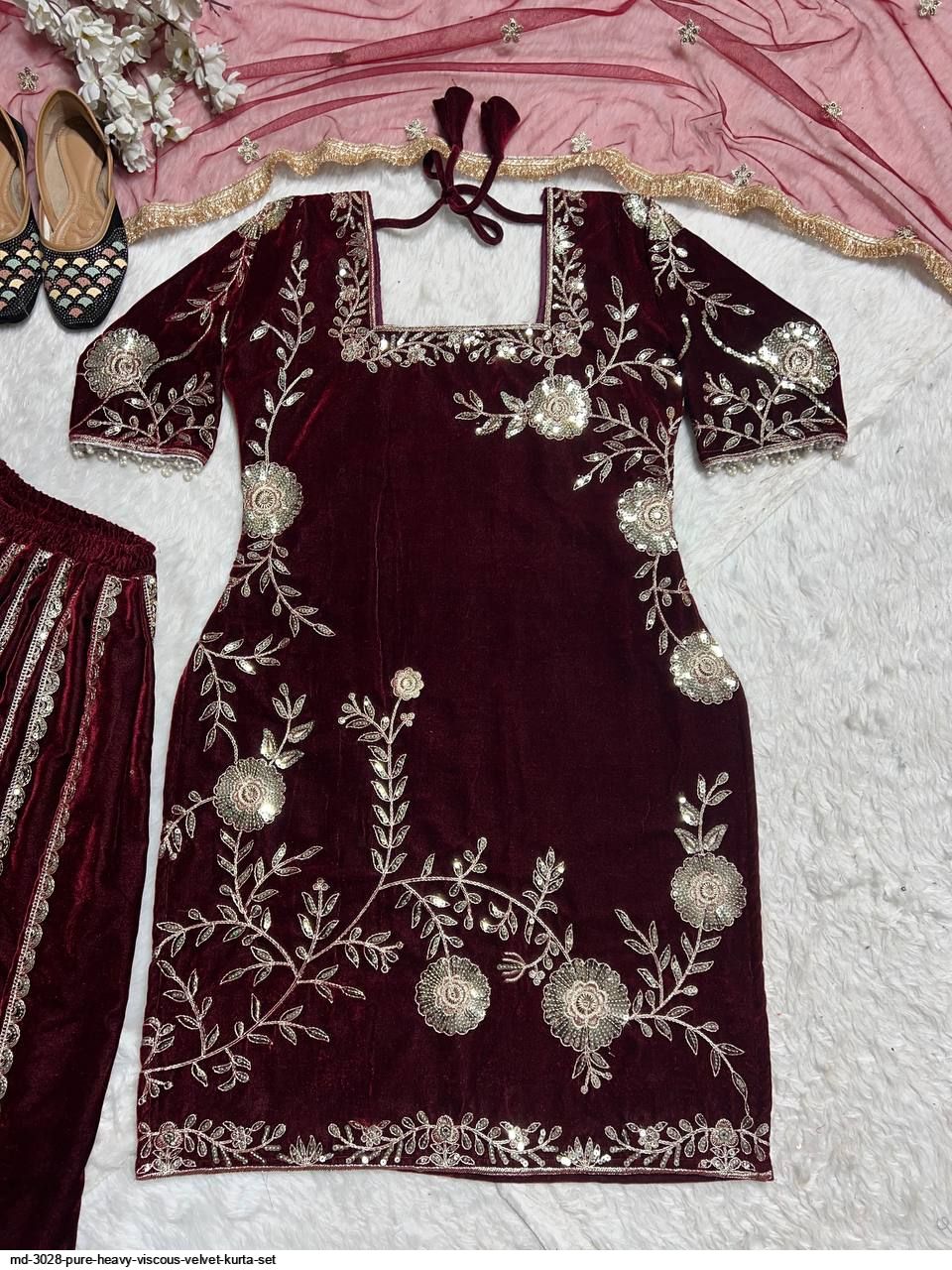 Readymade viscose Velvet Kurta sharara set for winter wedding and Reception