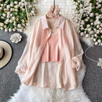 Hilarie Summer Three Piece Set  Top + Shirt + Scrunchies