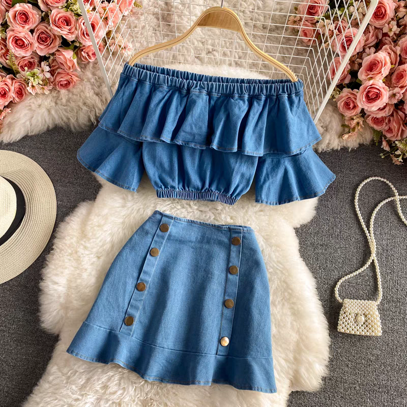 Hilarie Summer Two Piece Denim Dress