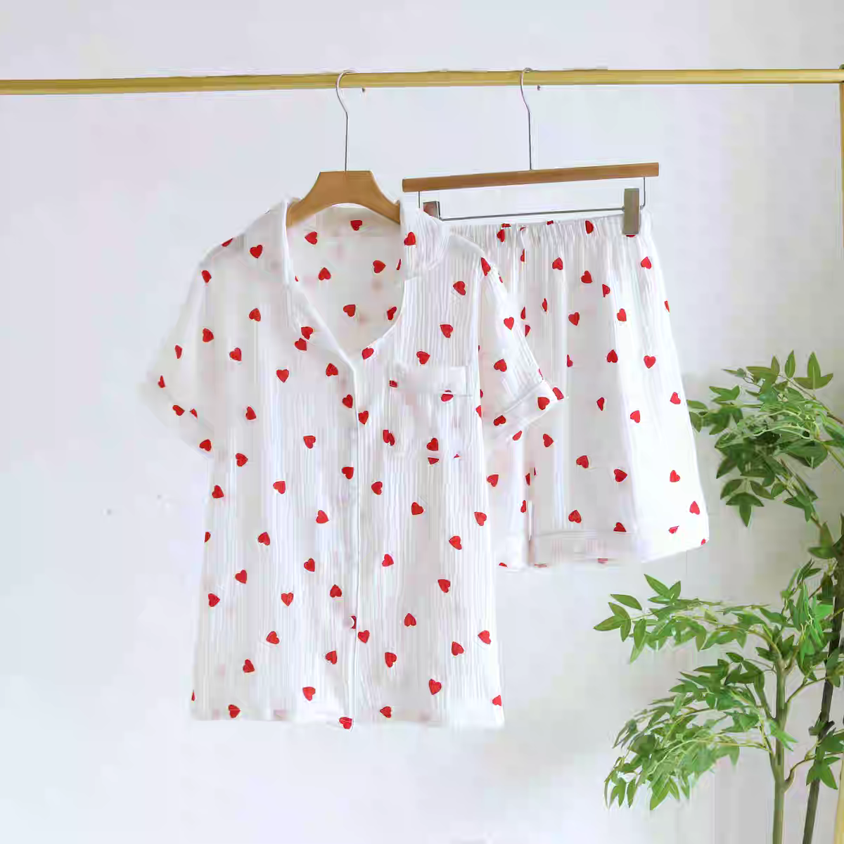 Summer Pure Cotton Heart Shaped Night  Pajamas Set