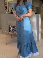 Jessica Summer Vacation Denim Long Dress