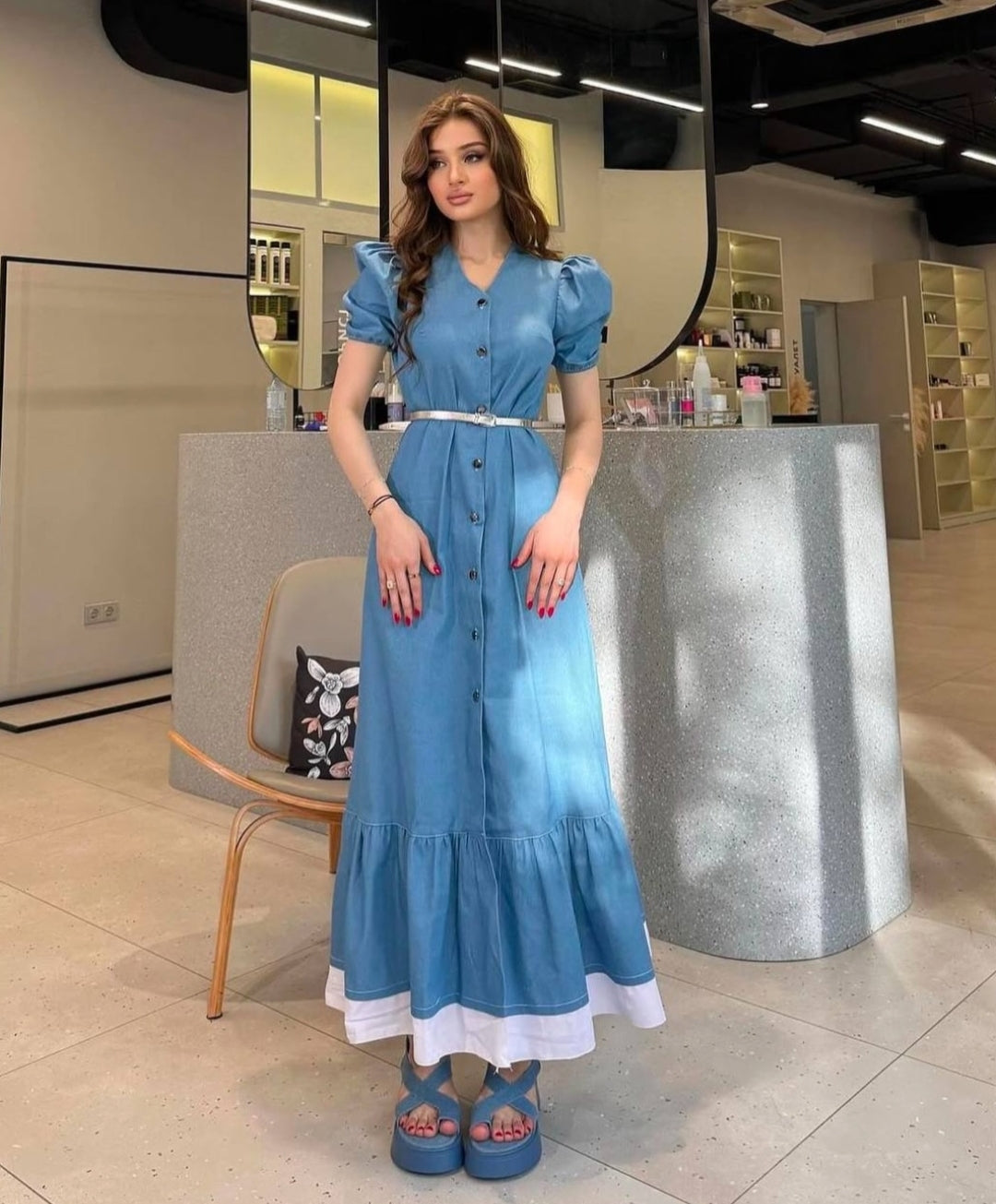 Jessica Summer Vacation Denim Long Dress