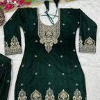 Velvet Ready to wear Green kurta sharara set for winter wedding and Function