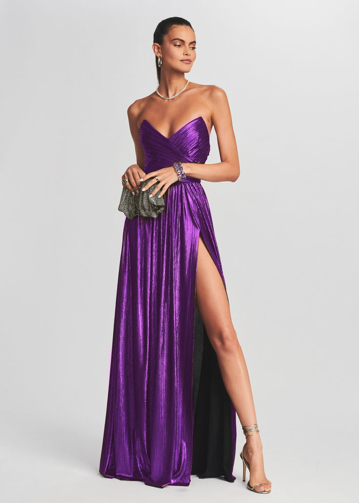 Milena Mettallic Party Slit Dress