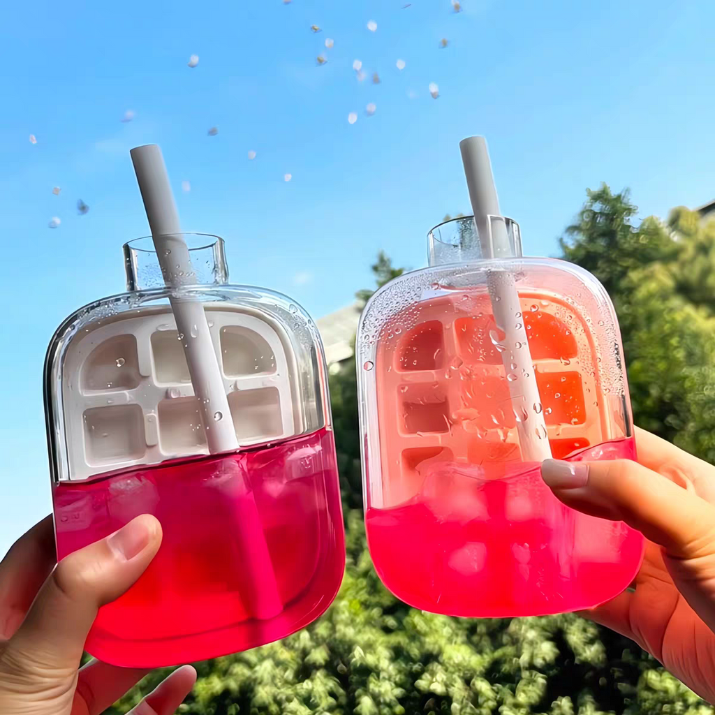 Summer Portable Ice Cube Bottle With Straw