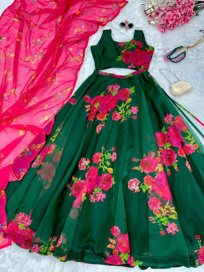 Green Floral Print ready to wear  Lehenga Choli for Mehandi