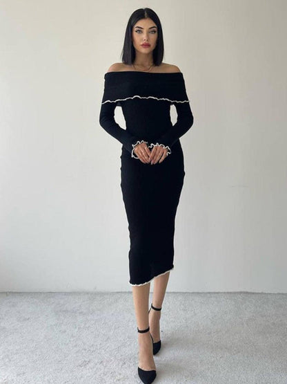 Women Winter Off Shoulder Dress - 24th Spoke