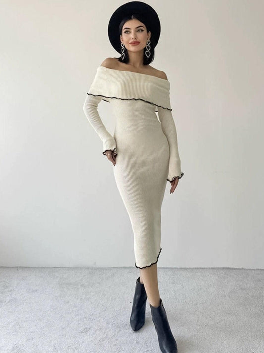 Women Winter Off Shoulder Dress - 24th Spoke