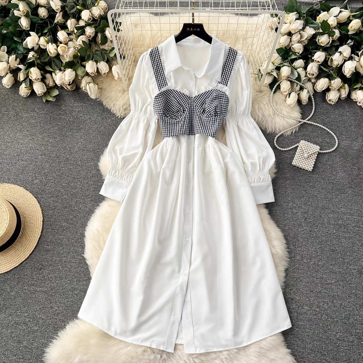 Katheryn Summer Korean Style Long Shirt Dress Set