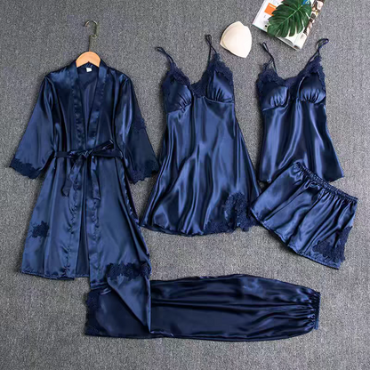 Victoria Summer Silk Pajamas 5 Piece loungewear ,Night suit Set