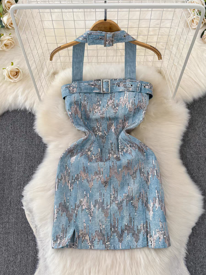 Elisabeth Summer Denim Party And Birthday Sequins Dress