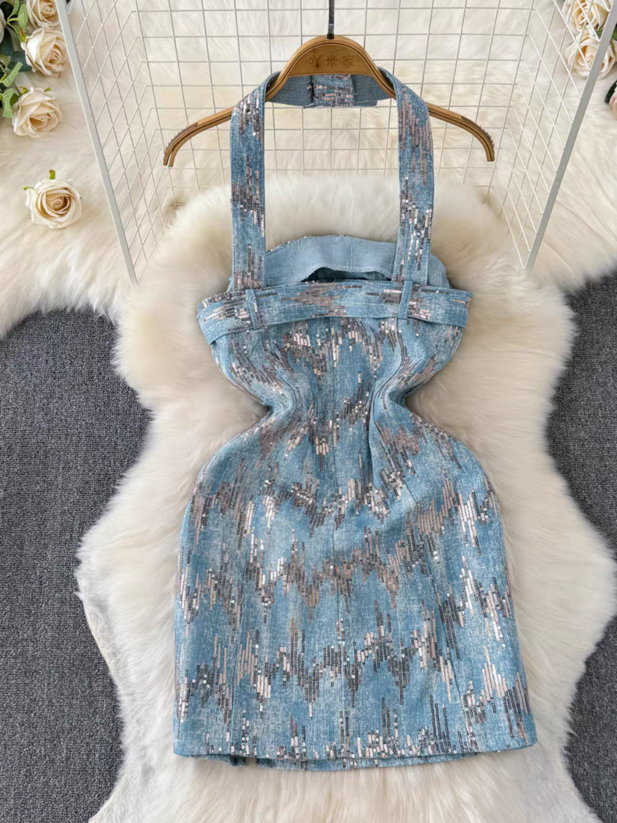 Elisabeth Summer Denim Party And Birthday Sequins Dress 24th Spoke