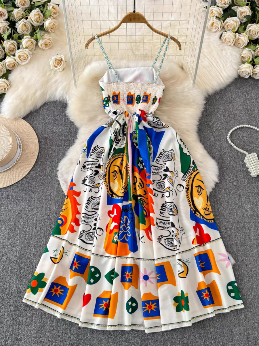 Zendaya Summer Tube Top Retro Printed Dress