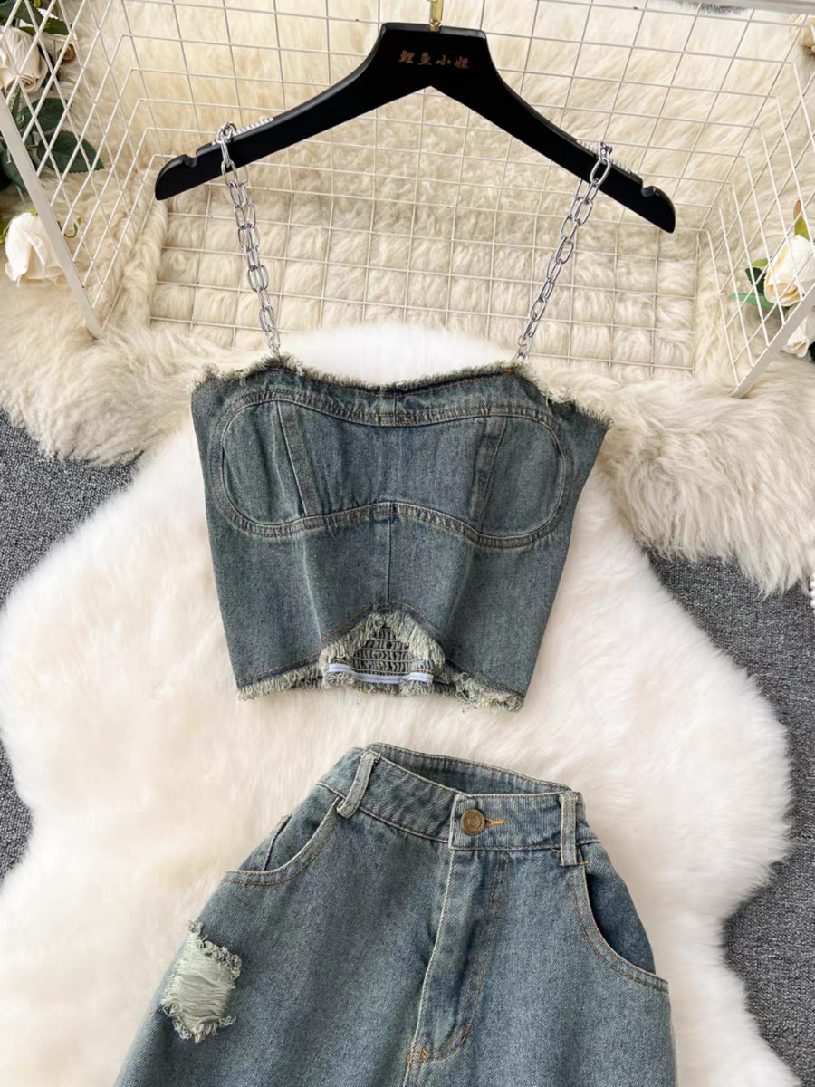 Hailee Summer Denim Two Piece Set Dress