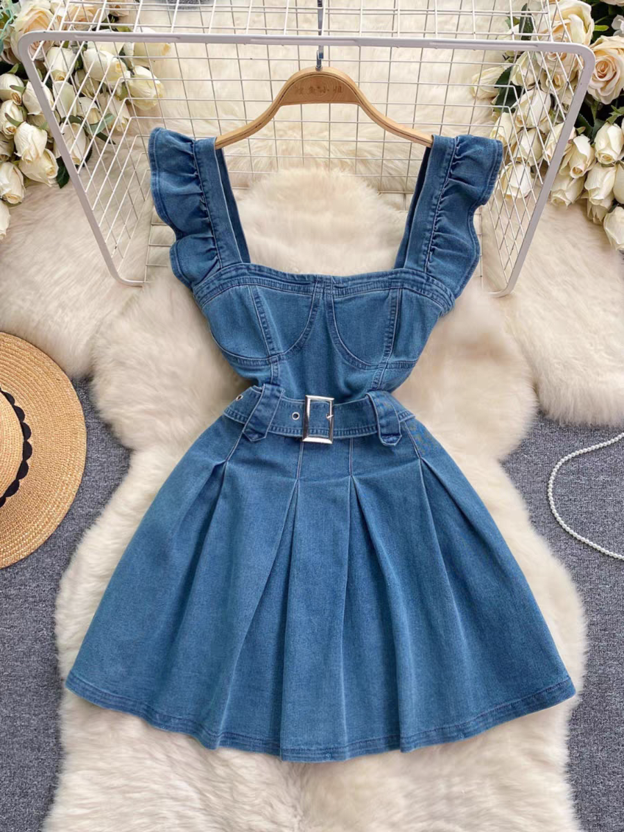 Vintage Vibes: Retro Denim A-Line Dress for Timeless Style