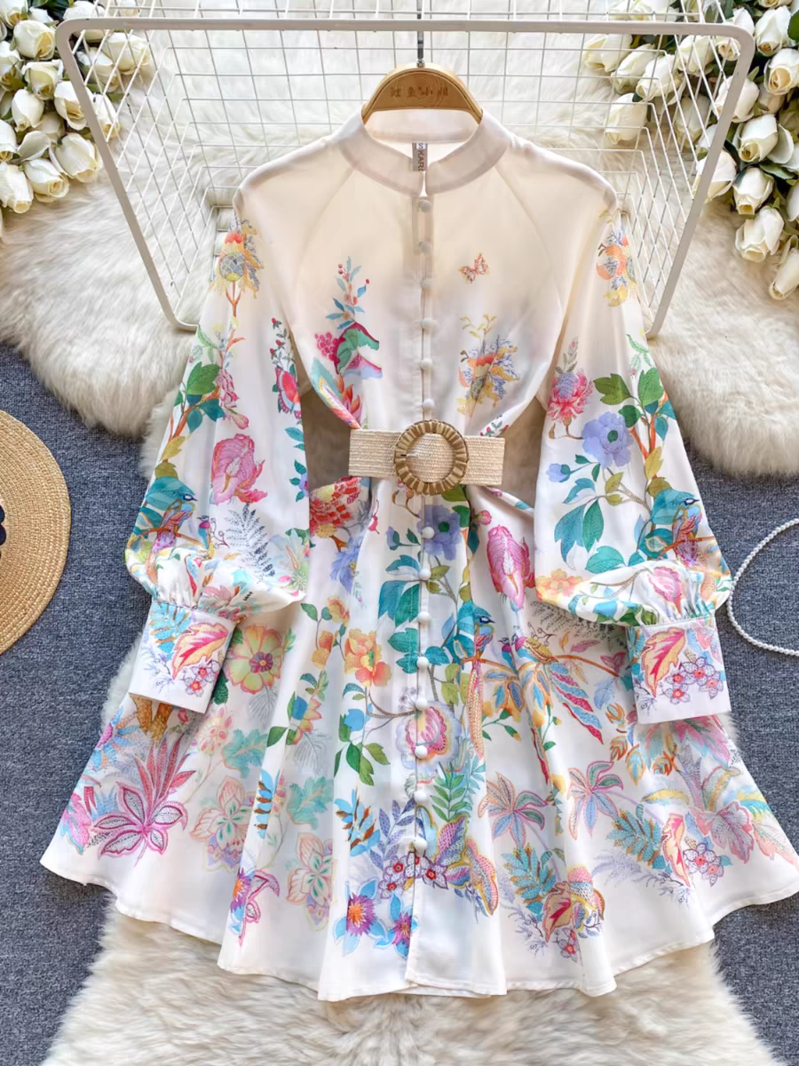 Elegance Redefined: French Retro Spring Dress with Designer Printed Puff Sleeves 24th Spoke Elegance Redefined: French Retro Spring Dress with Designer Printed Puff Sleeves 24th Spoke