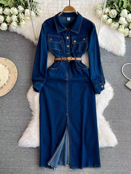 Emmy Summer Long Slit Denim Dress