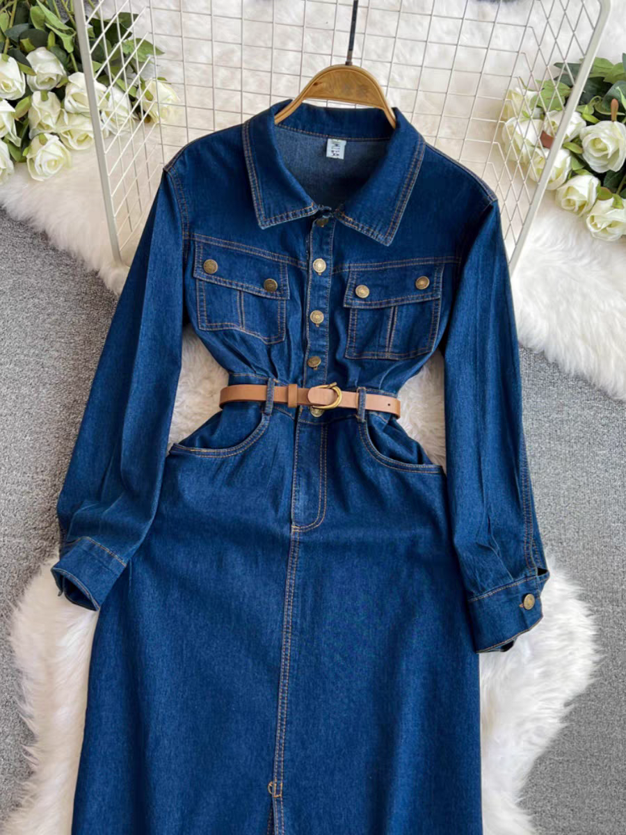 Emmy Summer Long Slit Denim Dress