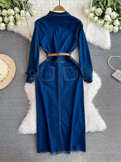 Emmy Summer Long Slit Denim Dress