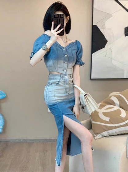 Miley Summer Two Piece Denim Dress Set