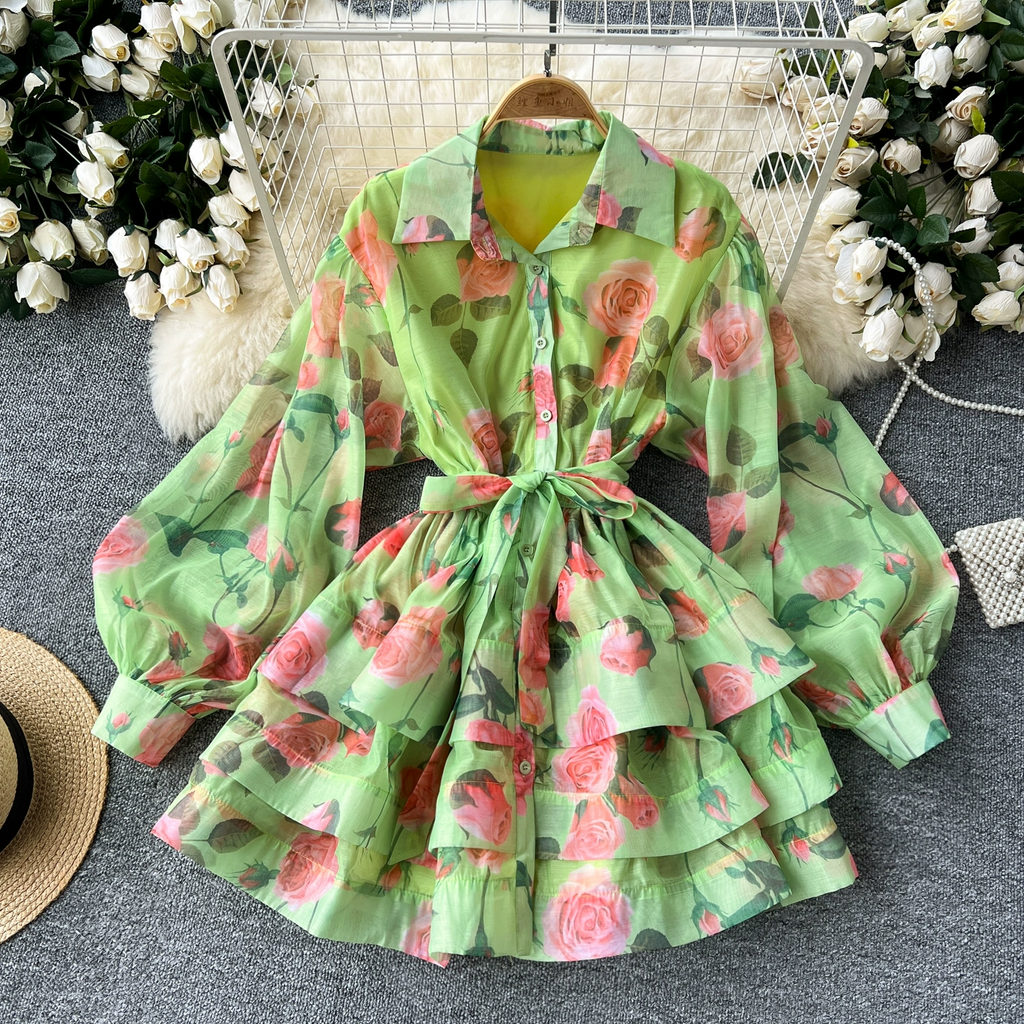Kristin Ruffled Fluffy Print Dress - 24th Spoke
