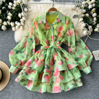 Kristin Ruffled Fluffy Print Dress - 24th Spoke
