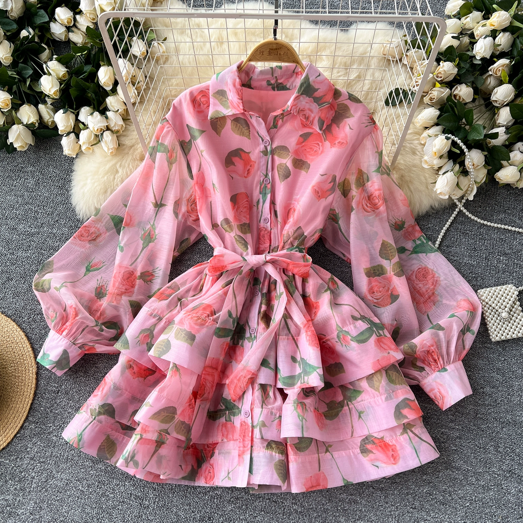 Kristin Ruffled Fluffy Print Dress - 24th Spoke