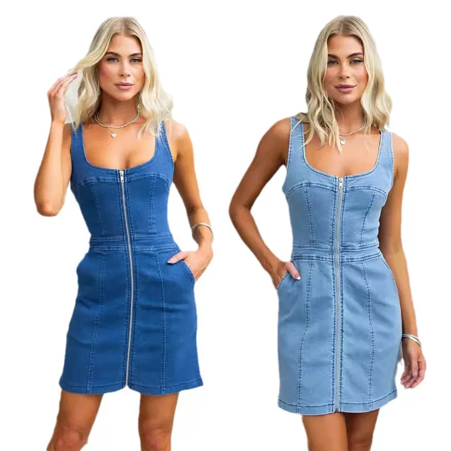 Olivia Casual Slim Fit Denim Sleeveless Dress for Women