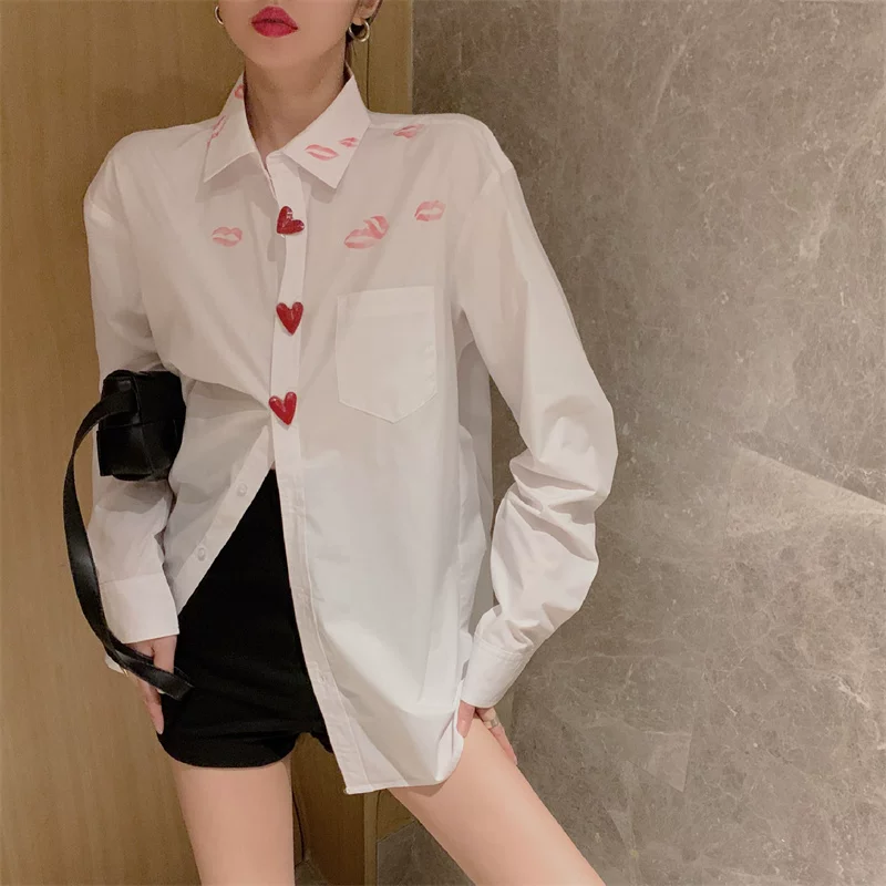 Rihanna Summer Heart Print White Shirt - 24th Spoke