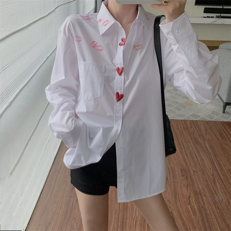 Rihanna Summer Heart Print White Shirt - 24th Spoke