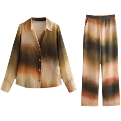 Olivia Fashion Casual Loose Tie-Dye Shirt Trousers Suit