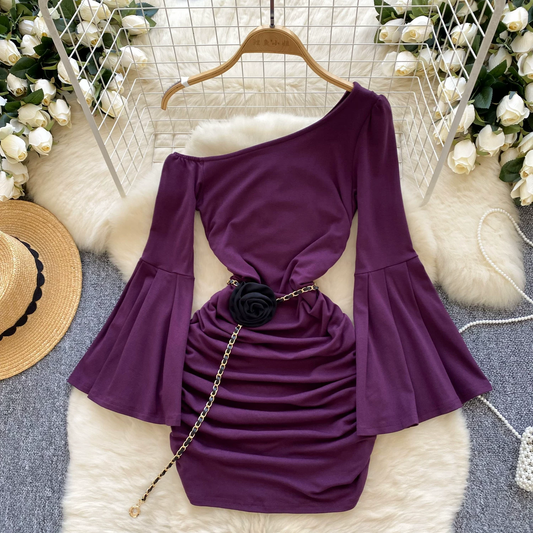 Royal Sister Style Off-Shoulder Trumpet Sleeve Dress