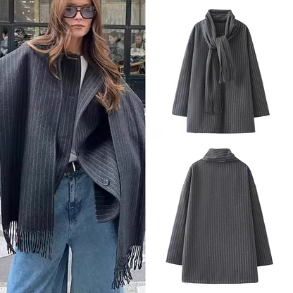 Nova Winter Stripe Coat With Muffler