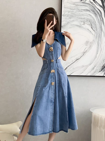 Emma Denim High Slit Dress