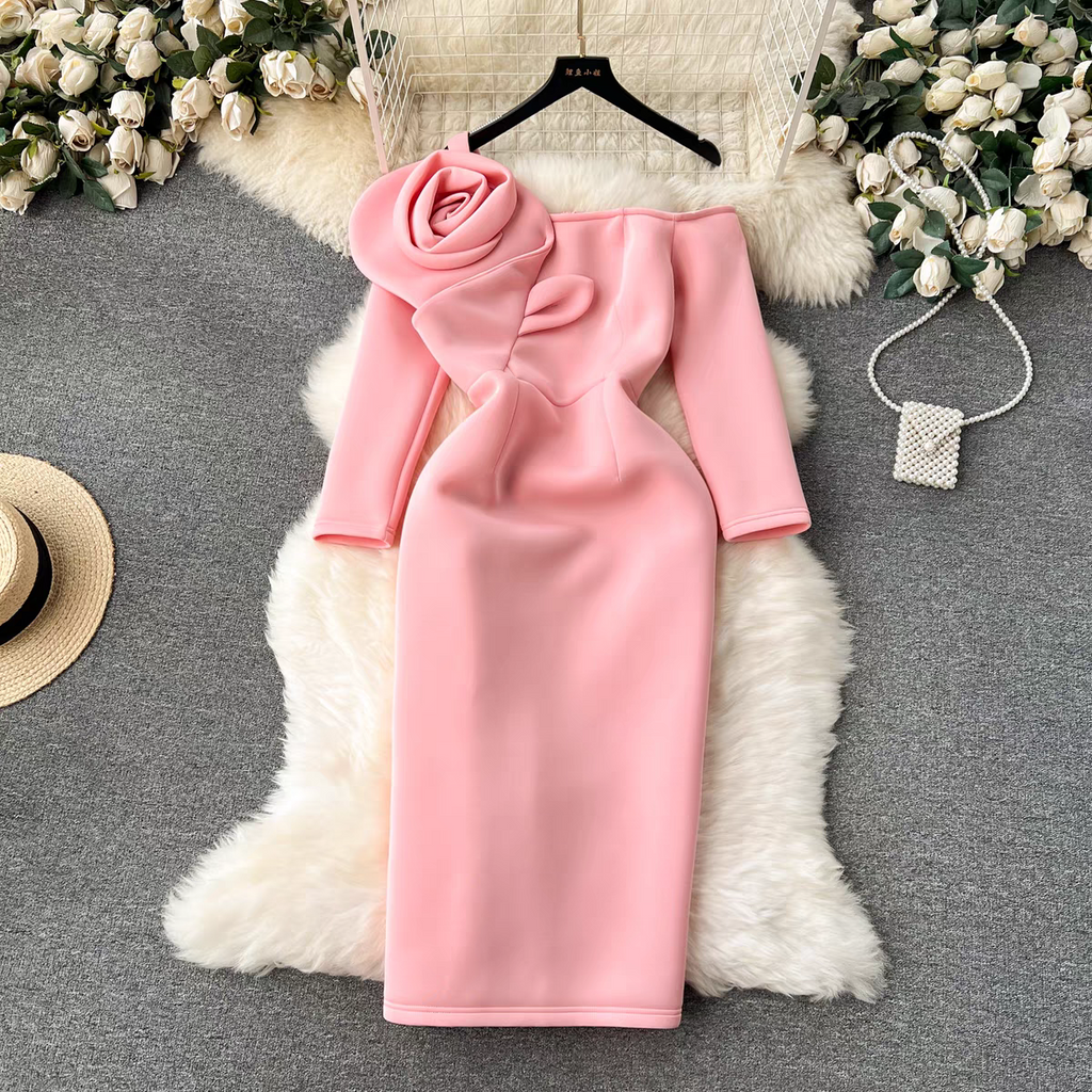 Rose One Shoulder Luxury Dress