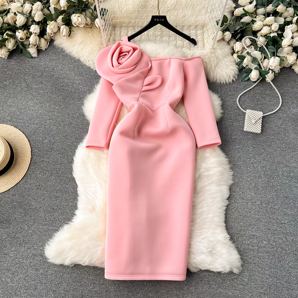 Rose One Shoulder Luxury Dress