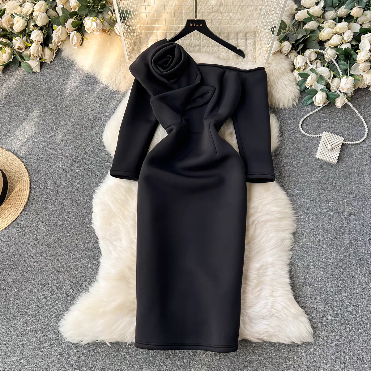 Rose One Shoulder Luxury Dress