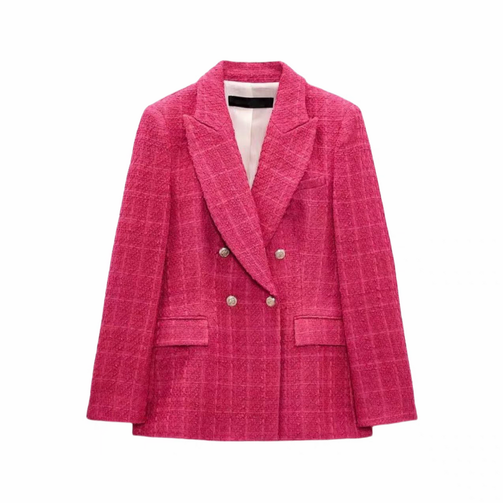 Double Breasted Blazer Outfit Zara Red Tweed Blazer ZARA TEXTURED