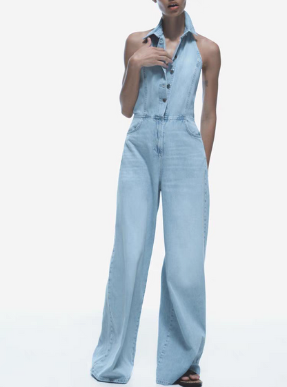 Katherine Summer High Waist Denim Jumpsuit