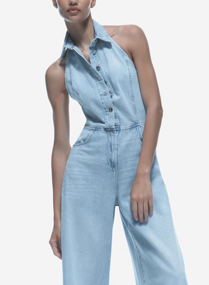 Katherine Summer High Waist Denim Jumpsuit